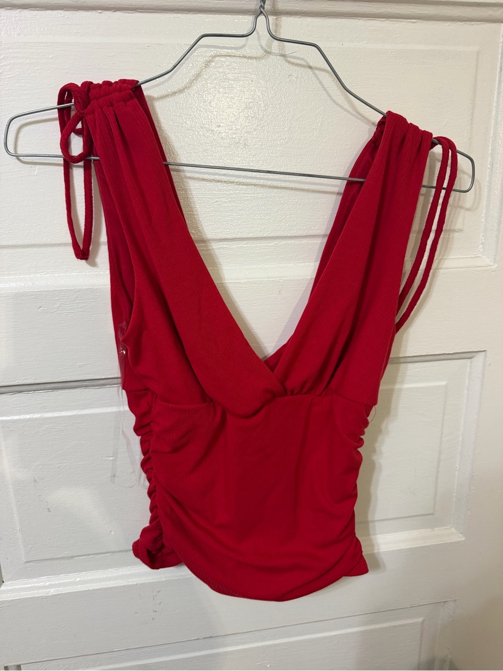 Red Women's V-Neck Tie-Shoulder Top